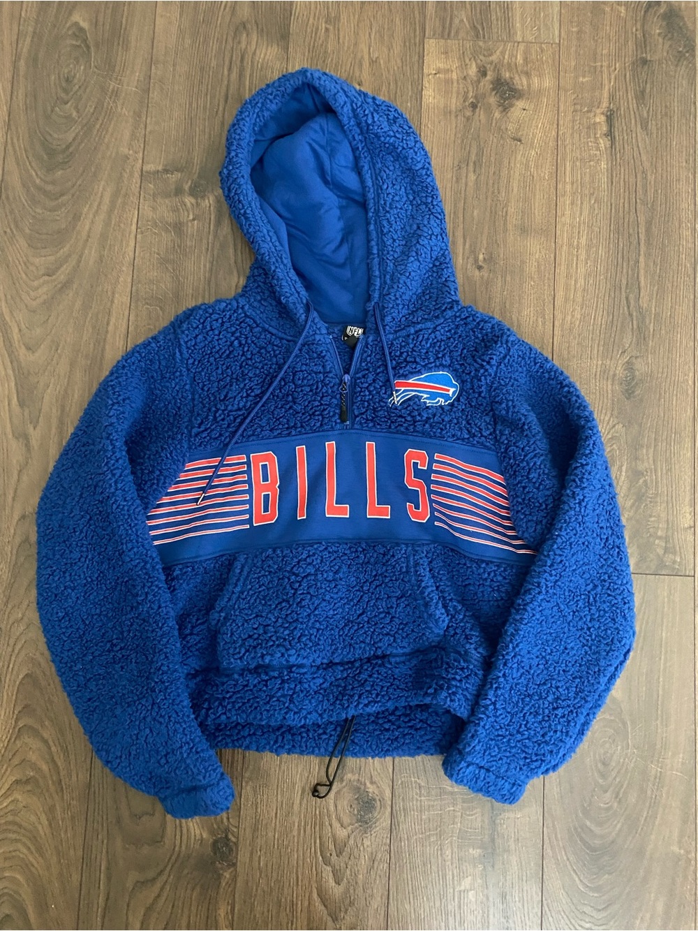 NWOT NFL Royal Blue Sherpa Hoodie with Buffalo Bills Graphic